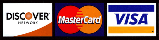accepted Credit Cards: Visa, MasterCard, Discover